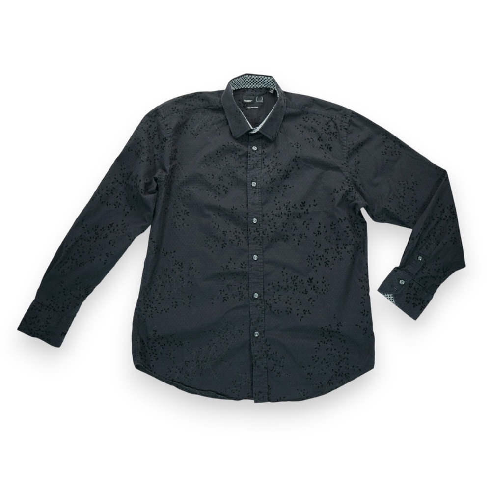 Quieti Shirt Mens XL Black Floral Flip Cuffs Long Sleeve Button-Up‎